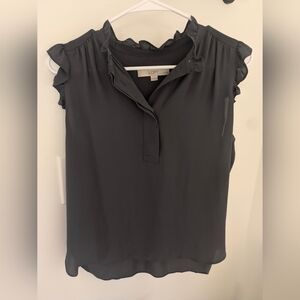 LOFT Women's Gray Ruffle Sleeveless Blouse